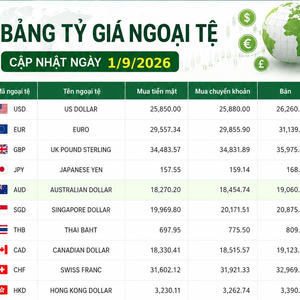 Tỷ giá ngoại tệ ngày 1/9: USD bán ra 26.260 đồng