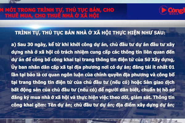 Điểm mới trong trình tự, thủ tục bán, cho thuê mua, cho thuê nhà ở xã hội 