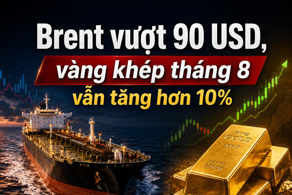 Brent vượt 90 USD, vàng khép tháng 8 vẫn tăng hơn 10%