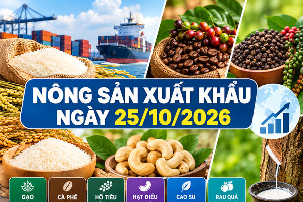 Nông sản xuất khẩu 25/10: Gạo Jasmine chạm 522 USD/tấn, cà phê giảm mạnh