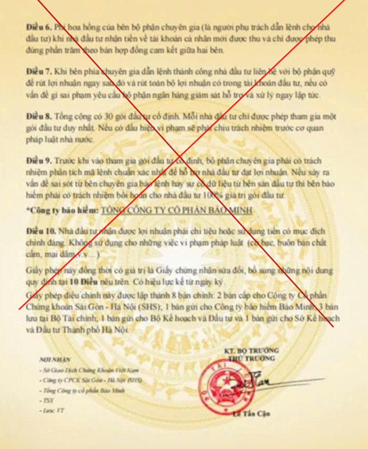 Ủy ban Chứng khoán Nhà nước cảnh báo về văn bản giả sử dụng con dấu và tên cơ quan quản lý để đánh lừa nhà đầu tư.