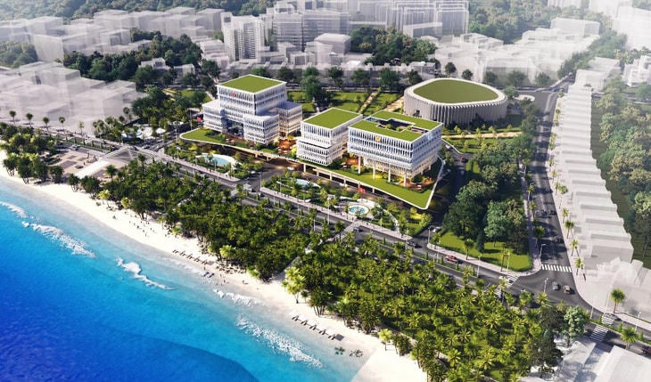 Phối cảnh tổng thể phương án kiến trúc đoạt giải nhì (TT33) có thiết kế các công trình trụ sở các cơ quan tỉnh Khánh Hòa tại khu số 1 Trần Phú, TP Nha Trang đều nhìn ra đường Trần Phú (Nguồn ảnh: Phương án dự thi TT33)