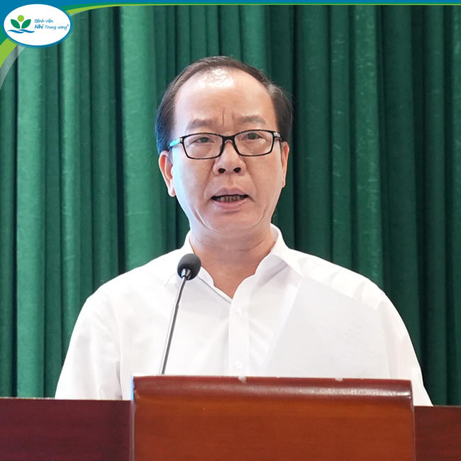 PGS.TS Trần Minh Điển - Giám đốc Bệnh viện Nhi Trung ương kêu gọi cán bộ, viên chức người lao động chung tay ủng hộ nhân dân vùng bị thiệt hại do bão lũ.
