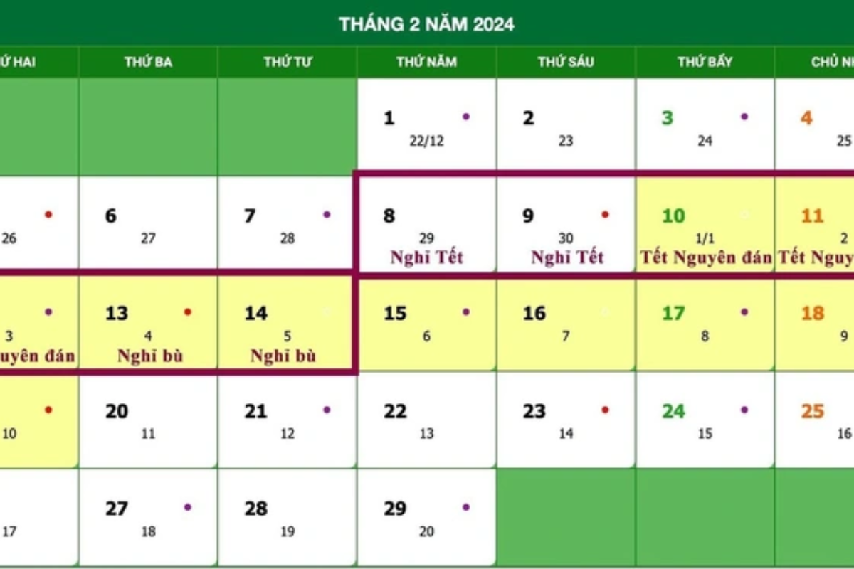 Lịch nghỉ Tết Nguyên đán 2024 chính thức từ 29/12 Âm lịch