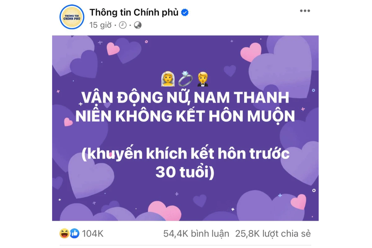 Chính phủ khuyến khích công dân kết hôn trước tuổi 30