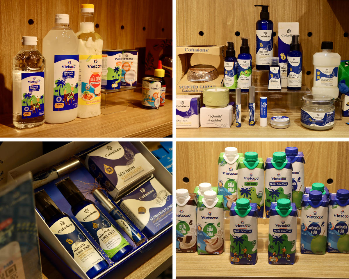 Các sản phẩm chế biến sâu từ trái dừa từ các thương hiệu Cofusions, Vietcoco.