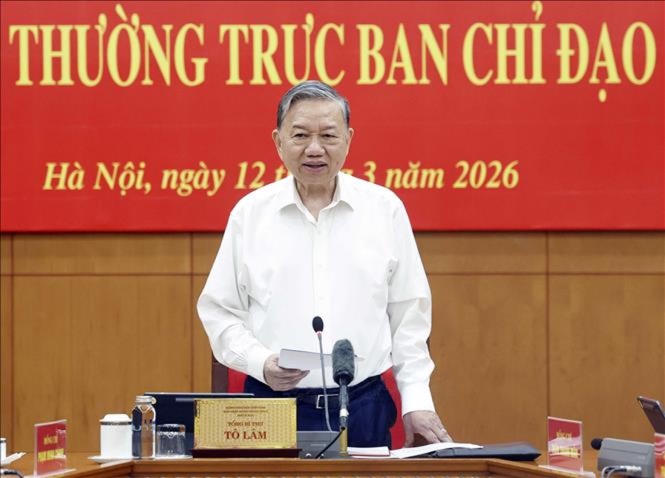 Tổng Bí thư Tô Lâm phát biểu chỉ đạo phiên họp. Ảnh: TTXVN