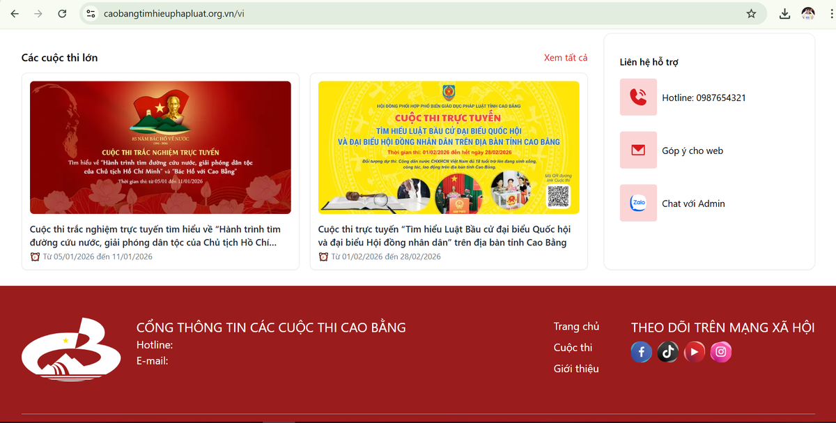 Trang chủ Website tổ chức các cuộc thi trực tuyến tìm hiểu pháp luật tỉnh Cao Bằng giai đoạn 2026-2030.