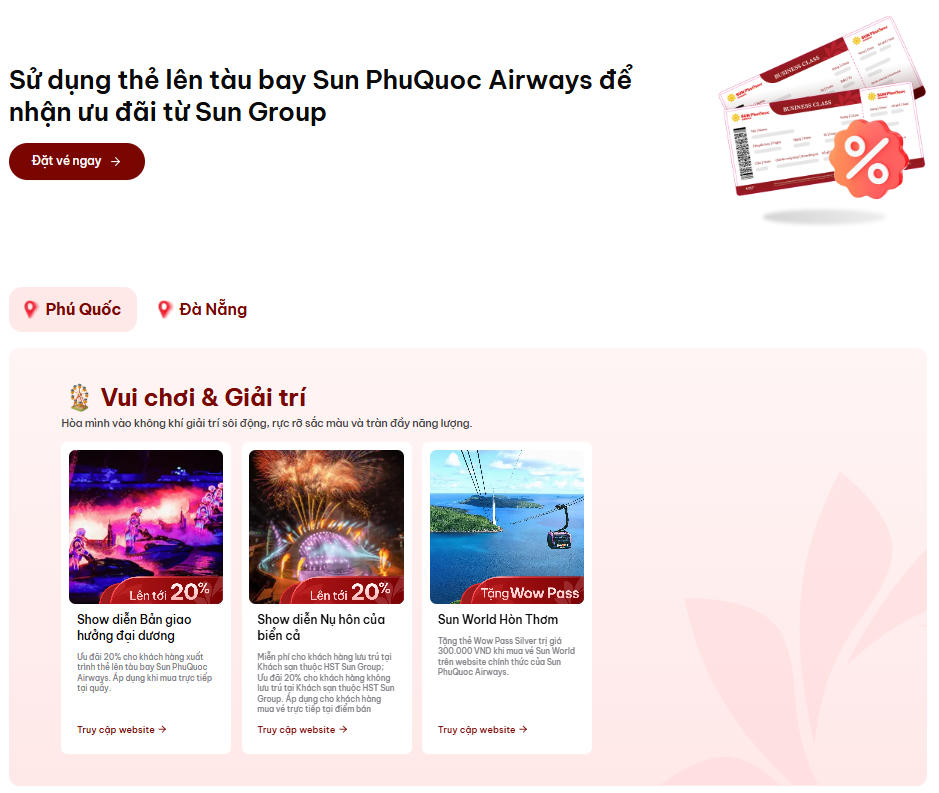 Hành khách nhận được nhiều ưu đãi của Sun PhuQuoc Airways.