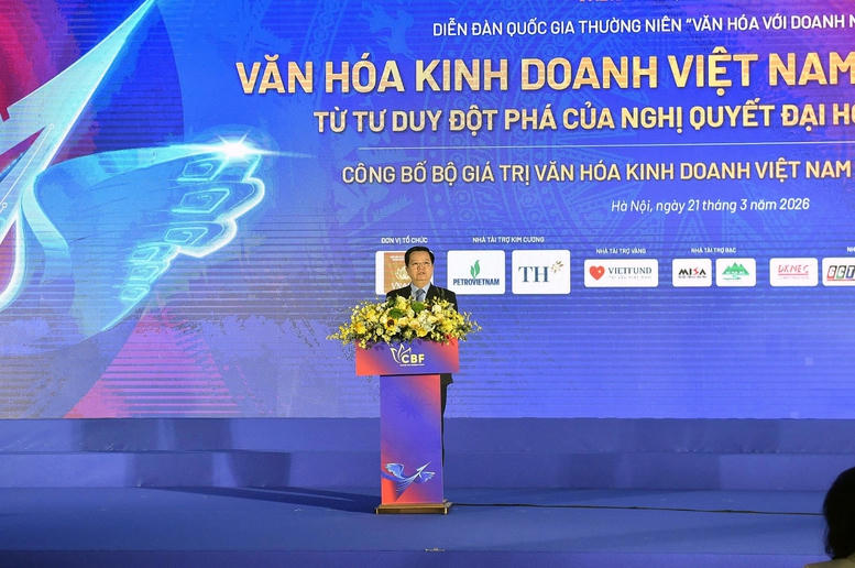 Phó Thủ tướng Mai Văn Chính dự và phát biểu tại Diễn đàn Quốc gia "Văn hoá với Doanh nghiệp" năm 2026, công bố Bộ giá trị Văn hoá kinh doanh Việt Nam - Ảnh: VGP