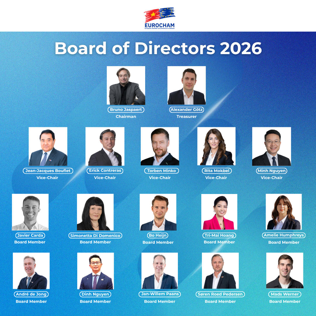 EuroCham công bố Ban Lãnh đạo mới gồm 17 thành viên cho nhiệm kỳ 2026.&nbsp;