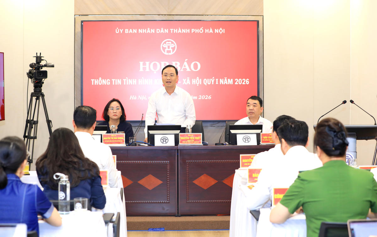 Toàn cảnh Họp báo của UBND thành phố Hà Nội quý I năm 2026.
