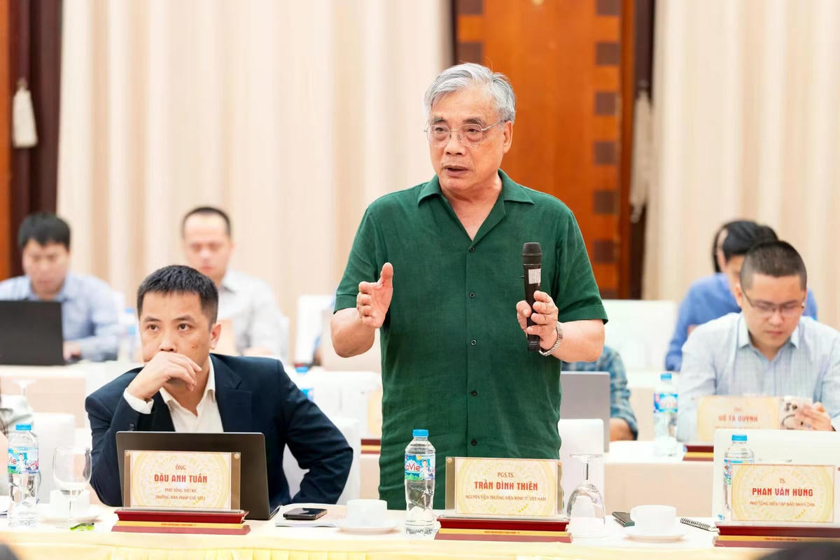  PGS.TS Trần Đình Thiên, nguyên Viện trưởng Viện Kinh tế Việt Nam phát biểu tại Hội thảo.