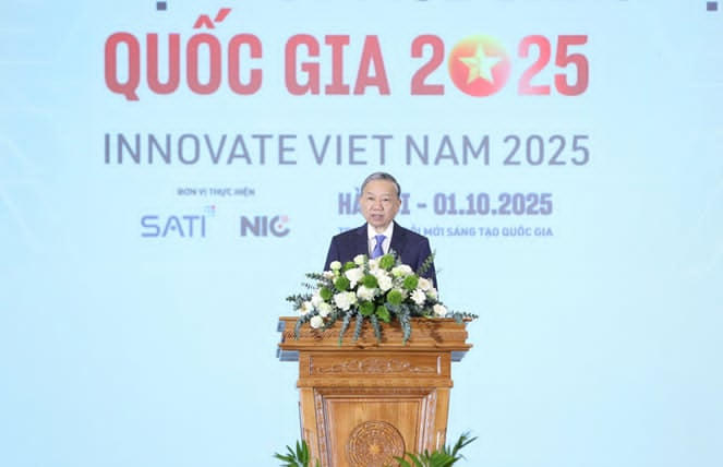 Tổng Bí thư Tô Lâm phát biểu tại Lễ hưởng ứng Ngày hội đổi mới sáng tạo Quốc gia năm 2025.