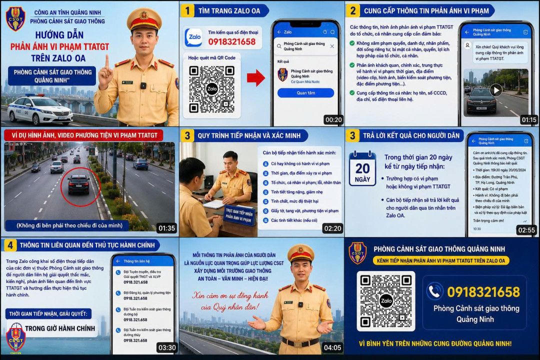 Phòng Cảnh sát giao thông Công an tỉnh Quảng Ninh triển khai Trang Zalo Official Account (OA) nhằm tiếp nhận thông tin phản ánh vi phạm trật tự an toàn giao thông. Ảnh: Cục Cảnh sát giao thông.