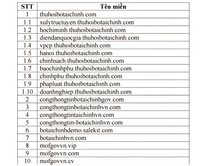 Một số trang thông tin giả mạo Bộ Tài chính. 