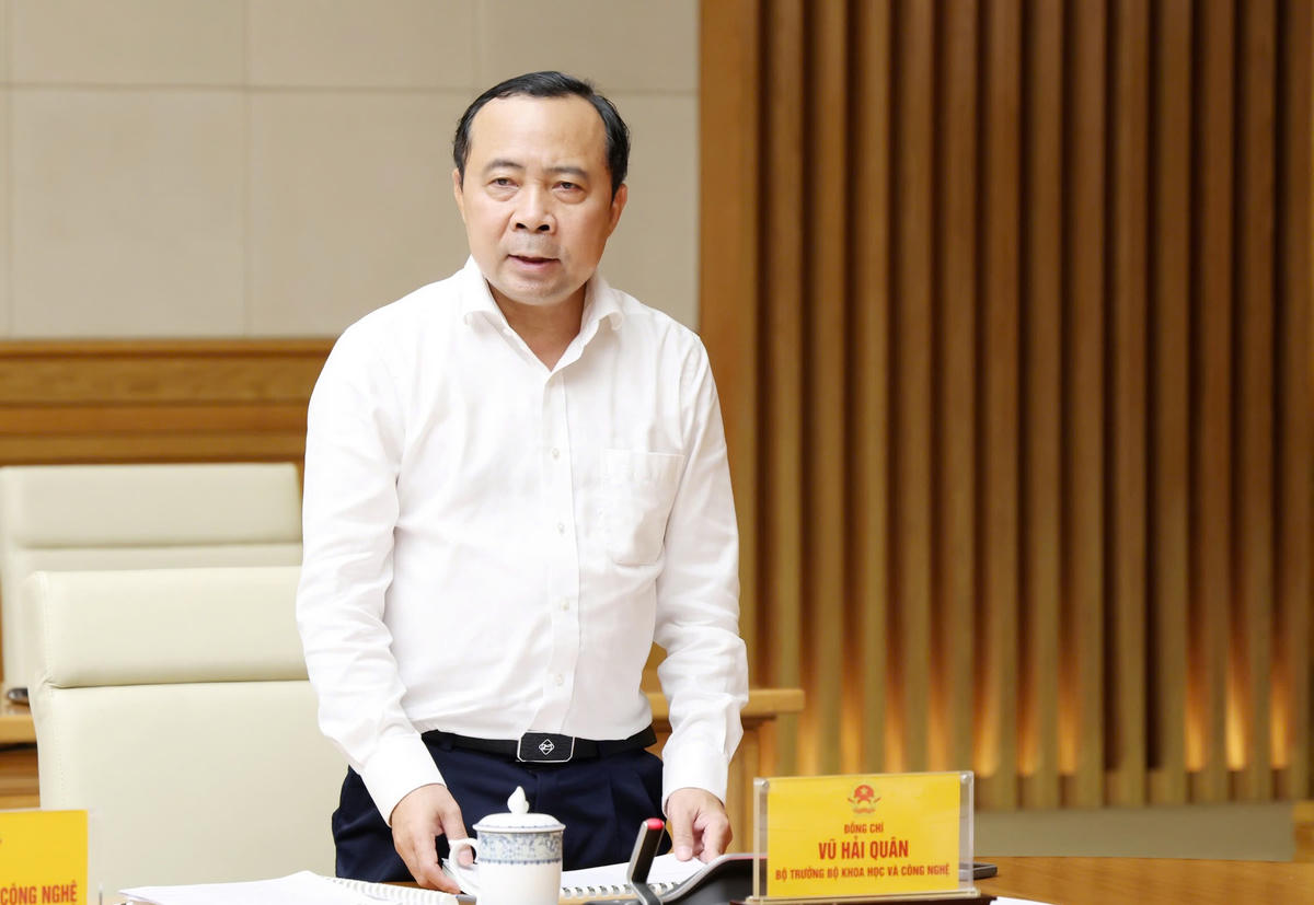 Bộ trưởng Bộ Khoa học và Công nghệ Vũ Hải Quân phát biểu tại hội nghị.
