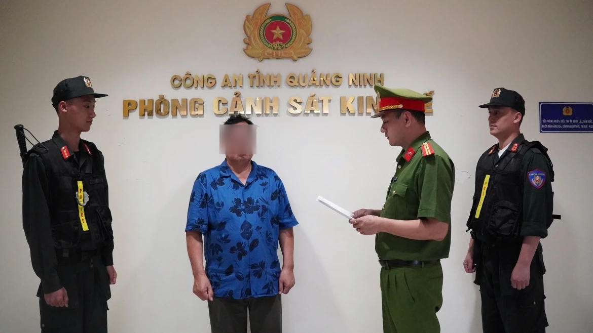 Khởi tố bị can đối với Vương Đức Lanh - nguyên Chủ tịch Hội đồng thành viên Công ty TNHH Việt Mỹ Hạ Long. Ảnh: VOV.