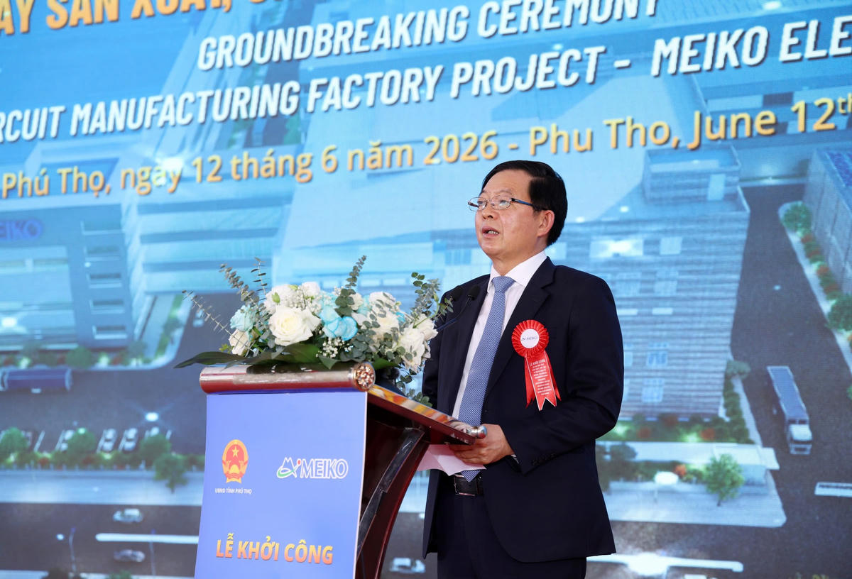 Phó Thủ tướng Hồ Quốc Dũng phát biểu tại Lễ khởi công Nhà máy sản xuất, chế tạo vi mạch điện tử Meiko Yên Quang. Ảnh: VGP