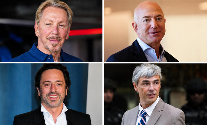 Các tỷ phú Larry Ellison (phía trên bên trái), Jeff Bezos, Larry Page và Sergey Brin. Ảnh: Reuters