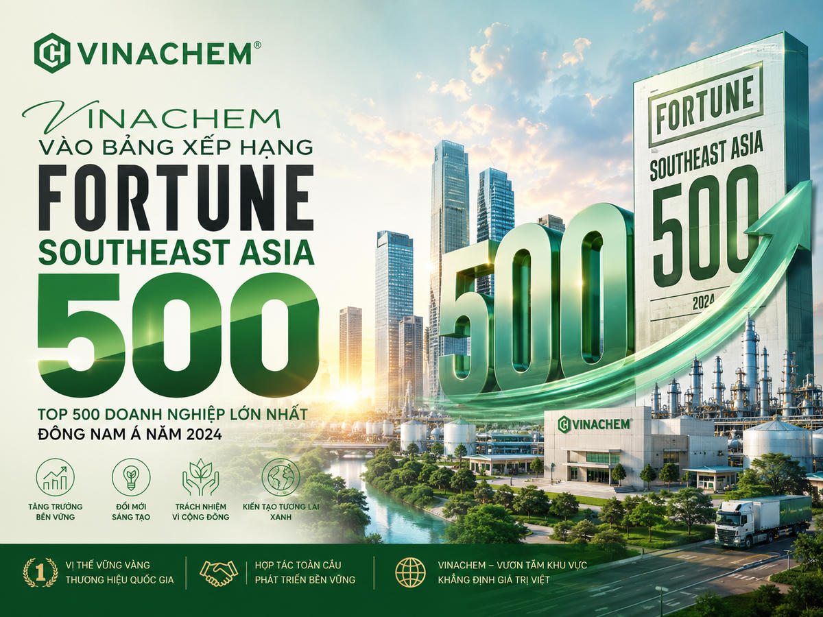 Tập đoàn Hóa chất Việt Nam (Vinachem) lần đầu được Tạp chí Fortune vinh danh trong bảng xếp hạng Fortune Southeast Asia 500 năm 2026.