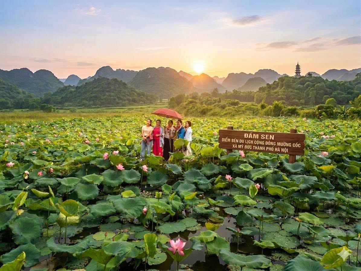 Đầm sen tại Điểm đến du lịch cộng đồng Mường Cốc đang vào mùa. Ảnh: Sở Du lịch TP. Hà Nội