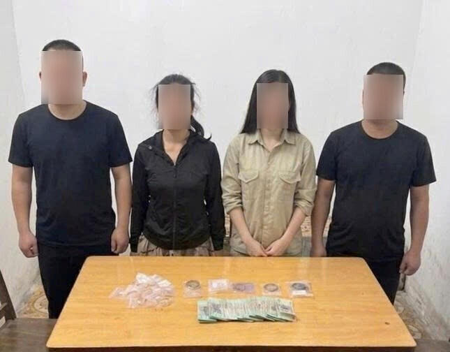 Các đối tượng cùng tang vật liên quan bị lực lượng Công an phát hiện, thu giữ. Ảnh: Công an TP Hải Phòng.