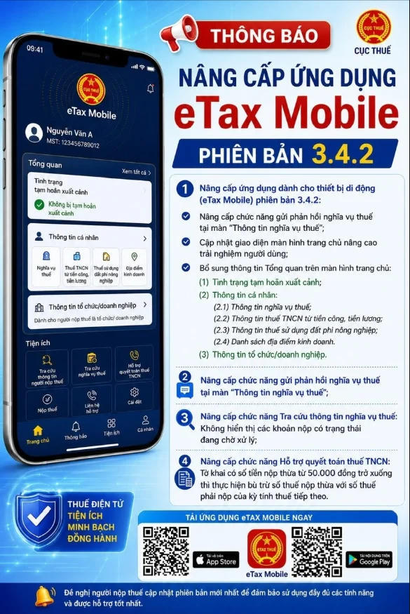 Các thông tin quan trọng về thuế sẽ hiển thị ngay khi người nộp thuế đăng nhập ứng dụng.
