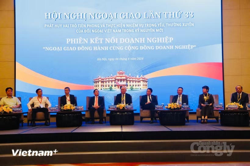 Các đại biểu trong phiên kết nối doanh nghiệp “Ngoại giao đồng hành cùng Cộng đồng doanh nghiệp” tại Hội nghị Ngoại giao lần thứ 33. Ảnh: Vietnam+