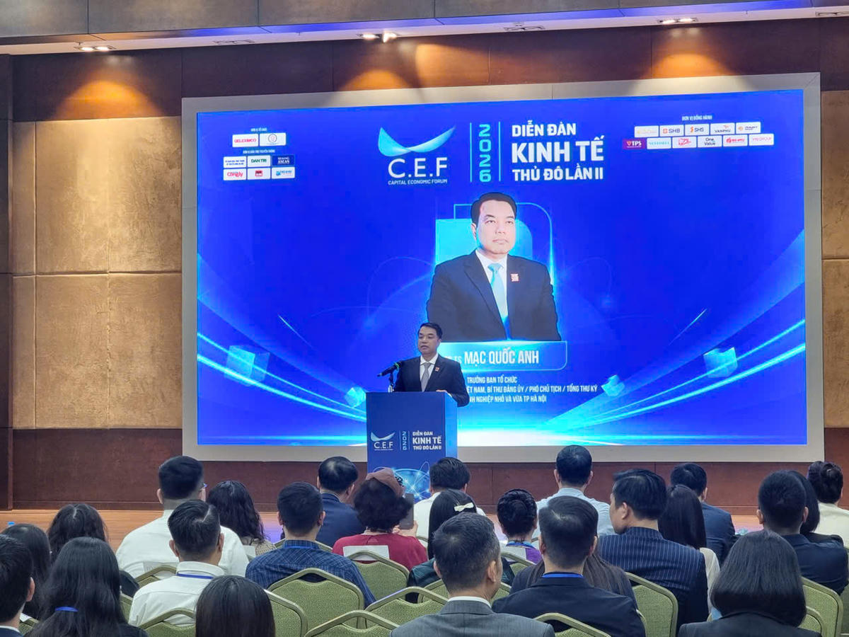 TS Mạc Quốc Anh, Phó Chủ tịch kiêm Tổng Thư ký HANOISME phát biểu khai mạc diễn đàn.