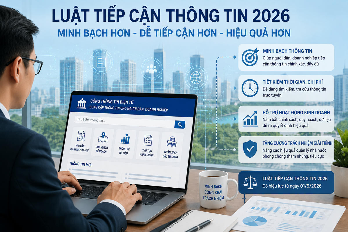 Có hiệu lực từ ngày 1/9/2026, Luật Tiếp cận thông tin mở rộng phạm vi thông tin phải công khai và tăng cung cấp thông tin trên môi trường số. Ảnh minh họa được tạo với sự hỗ trợ của AI. 