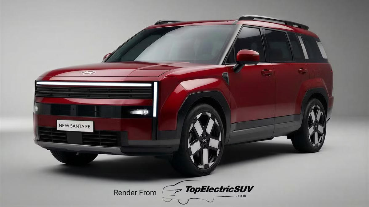 Hình ảnh phác họa Hyundai Santa Fe EREV. Hyundai xác nhận mẫu xe dự kiến ra mắt trong nửa đầu năm 2027, với tổng phạm vi hoạt động hơn 600 dặm. Ảnh: TopElectricSUV.