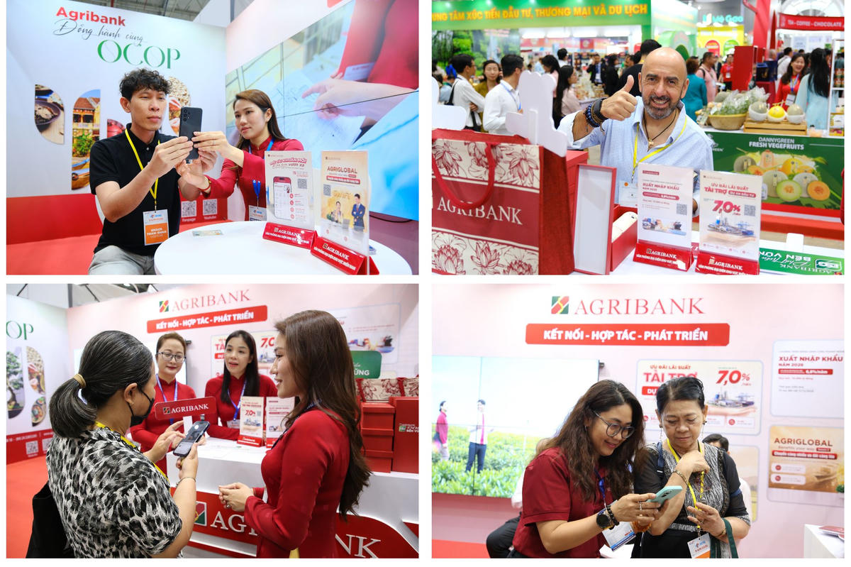 Khách hàng quan tâm, tìm hiểu sản phẩm, dịch vụ của Agribank tại triển lãm. 
