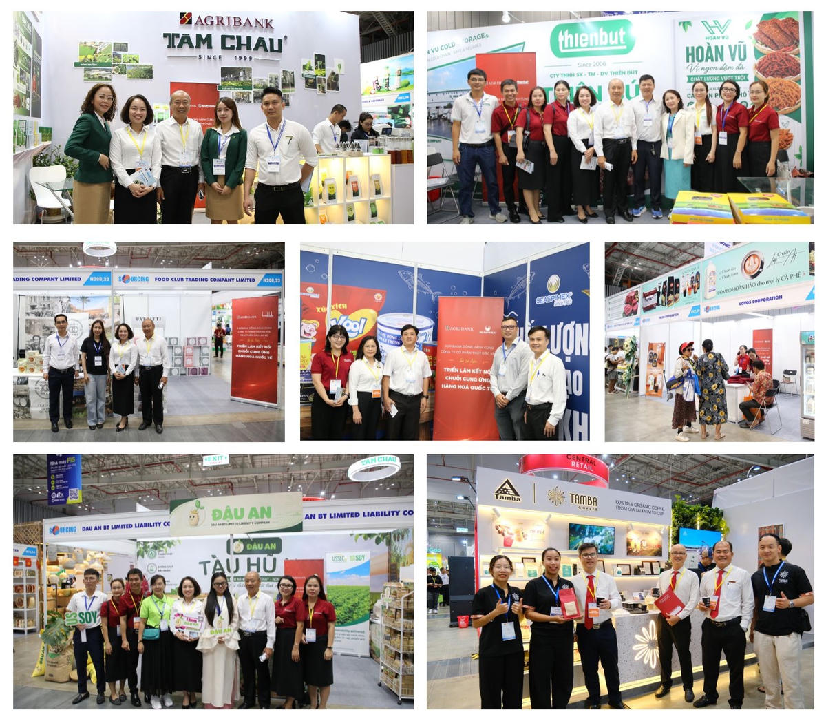 Các khách hàng của Agribank giới thiệu sản phẩm tại cụm gian hàng Agribank. 