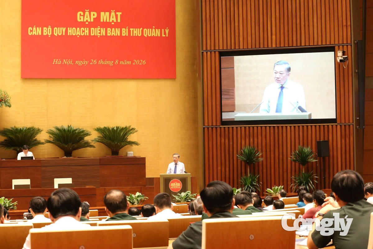 Tổng Bí thư, Chủ tịch nước Tô Lâm phát biểu trong buổi gặp mặt cán bộ quy hoạch diện Ban Bí thư quản lý ngày 26/8/2026. 
