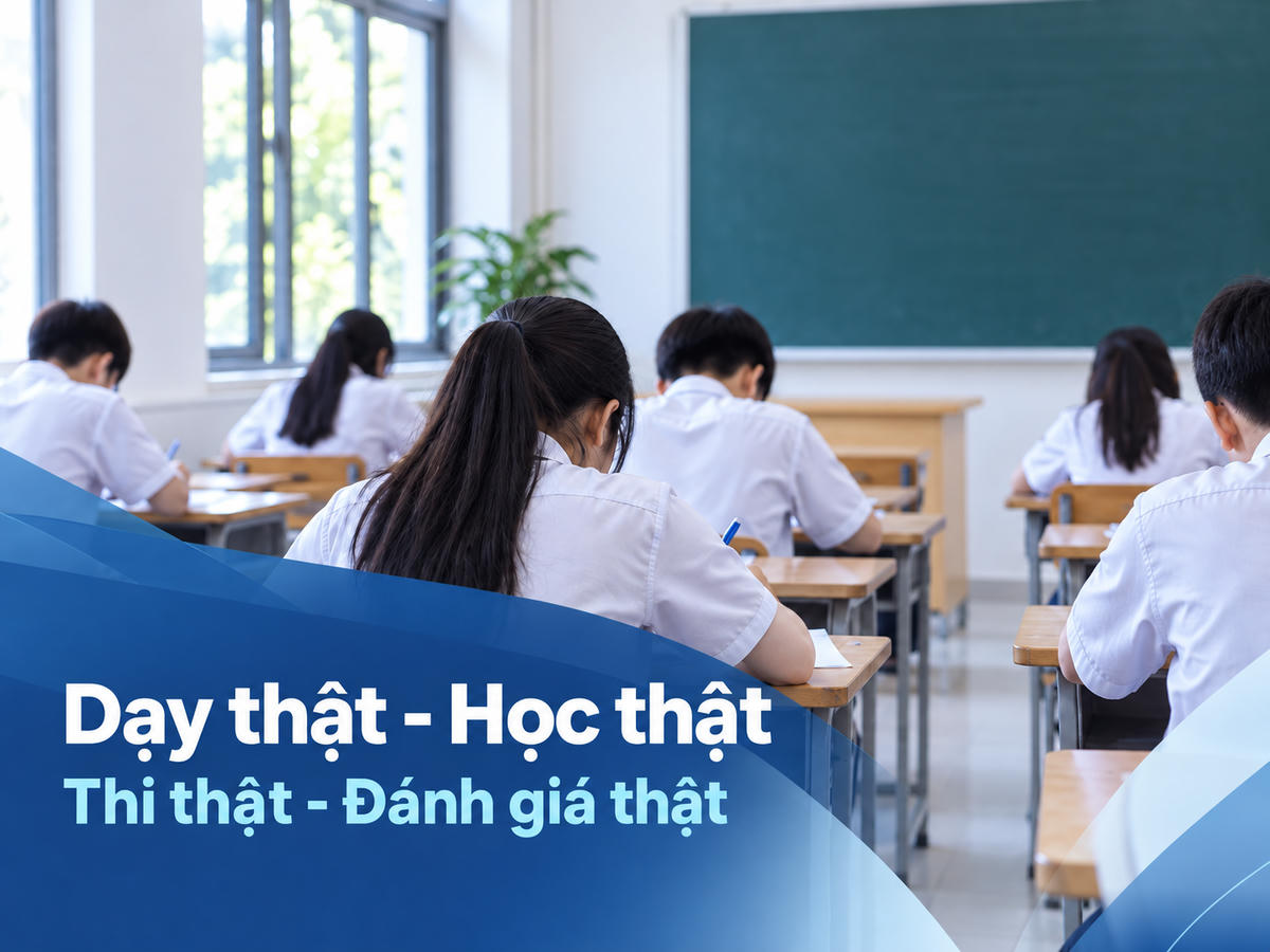 Việc dạy, học, thi và đánh giá phải phản ánh đúng năng lực người học, đồng thời giảm áp lực hồ sơ, phong trào và công việc ngoài chuyên môn đối với giáo viên. Ảnh minh họa được tạo với sự hỗ trợ của AI. 