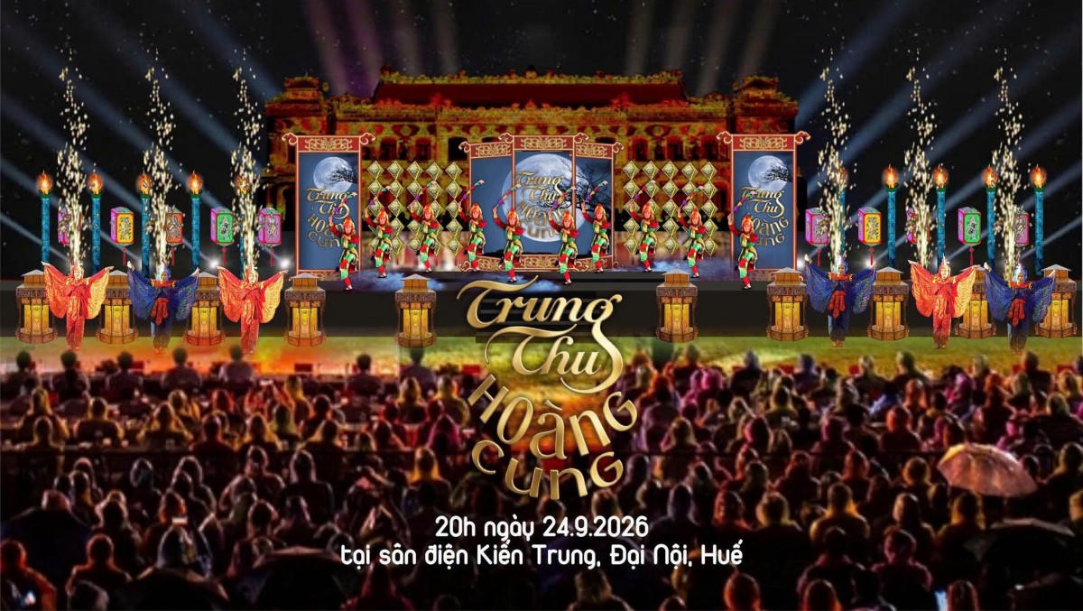 Một trong những điểm hẹn đáng chú ý tối 24/9 là Trung thu Hoàng cung 2026, diễn ra lúc 20h tại sân điện Kiến Trung, Đại Nội Huế.