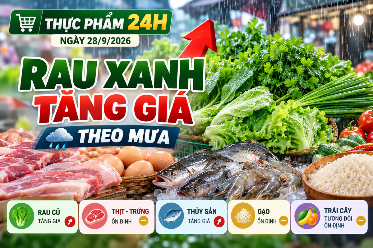 Thực phẩm 24h ngày 28/9: Rau xanh tăng theo mưa, cá đồng mùa lũ đắt thêm