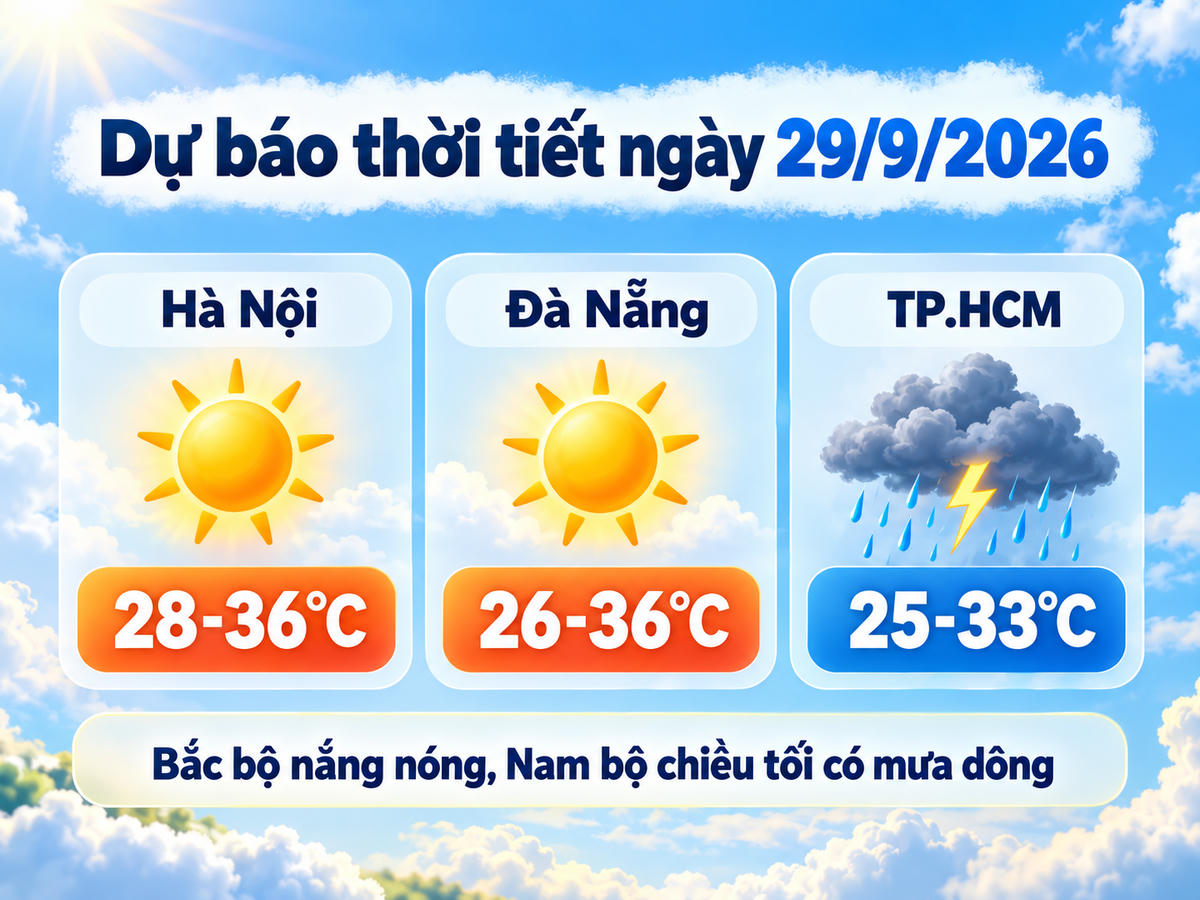 Thời tiết hôm nay 29/9: Hà Nội nắng nóng 36 độ, Nam bộ chiều tối có mưa dông. Ảnh minh họa được tạo với sự hỗ trợ của AI.