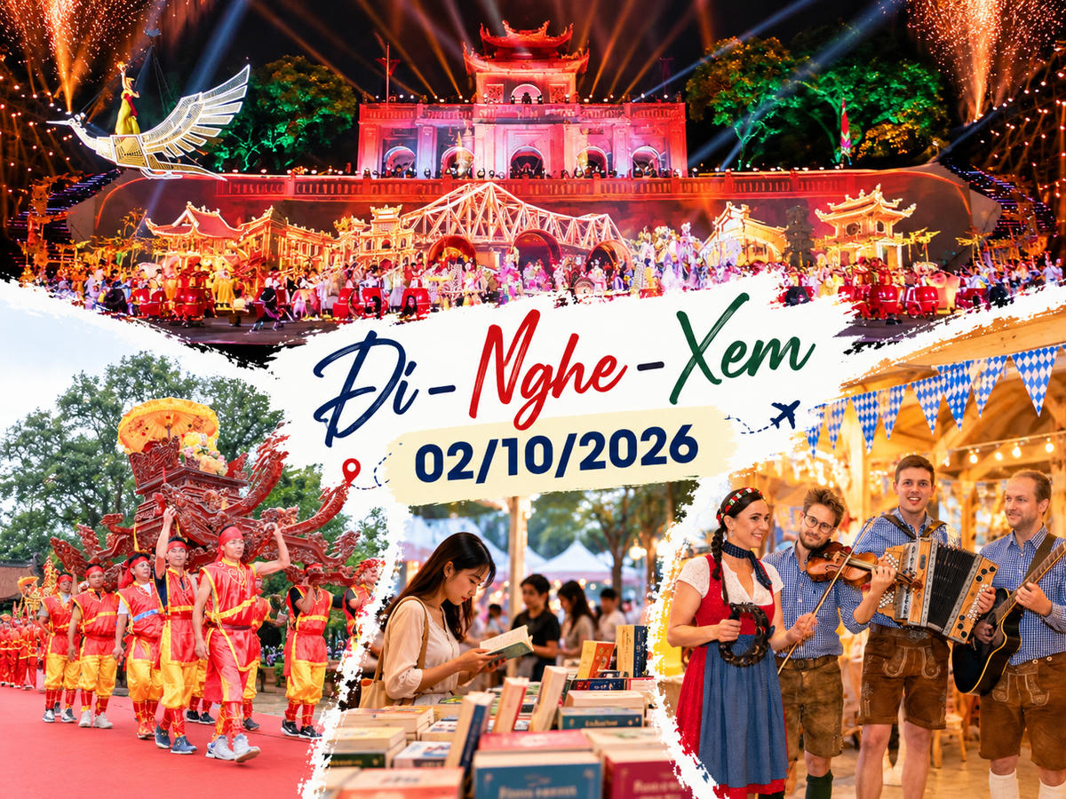 Đi - Nghe - Xem 2/10: Hà Nội hội tụ sắc màu thế giới, Lam Kinh vào chính lễ. Ảnh được tạo với sự hỗ trợ của AI.