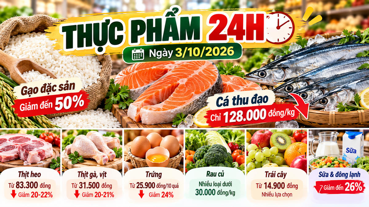 Thực phẩm 24h ngày 3/10: Gạo giảm tới 50%, cá thu đao còn 128.000 đồng/kg. Ảnh được tạo