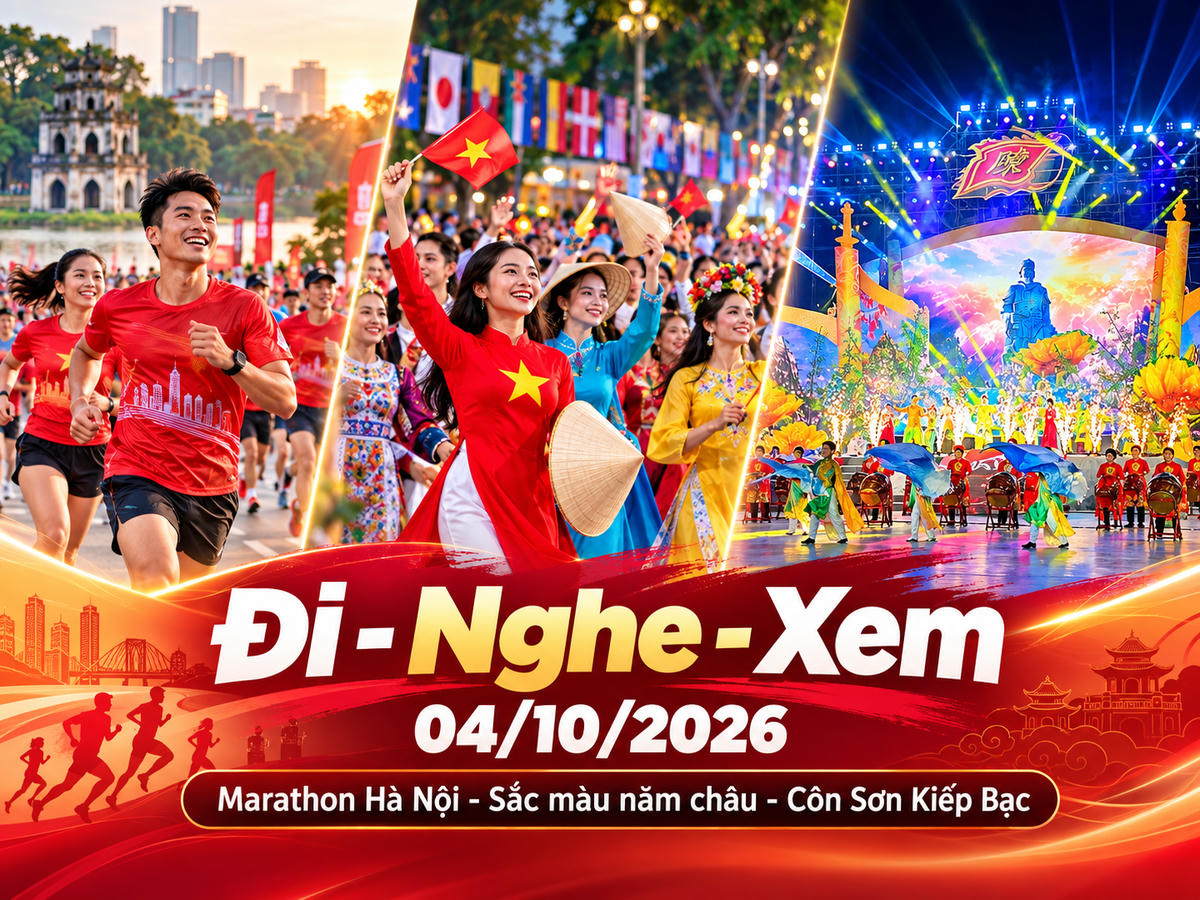 Đi - Nghe - Xem 4/10: Hà Nội rộn nhịp marathon, MLTR trở lại, Côn Sơn - Kiếp Bạc khép hội. Ảnh được tạo với sự hỗ trợ của AI.
