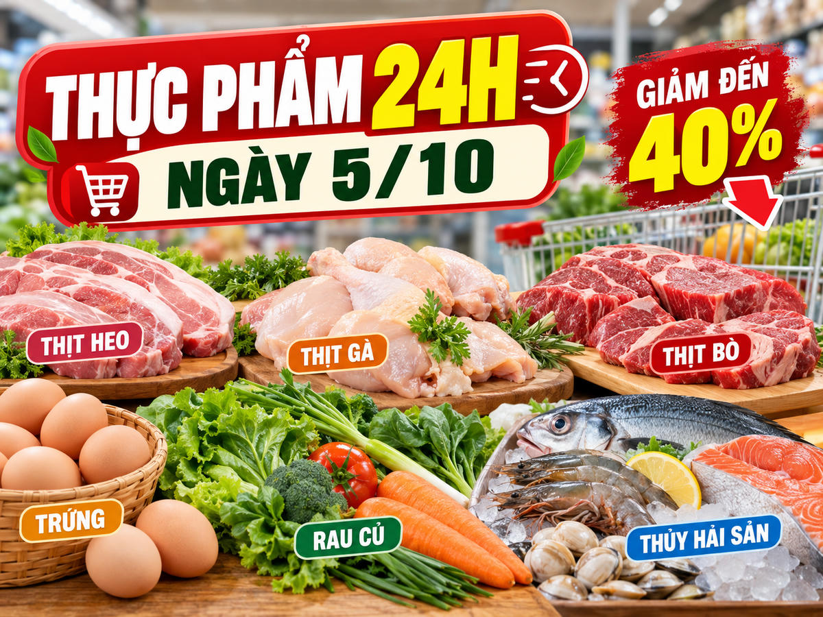 Thực phẩm 24h ngày 5/10: Thịt heo, gà, bò cùng giảm giá, rau củ có mặt hàng giảm hơn 40%. Ảnh được tạo với sự hỗ trợ của AI.