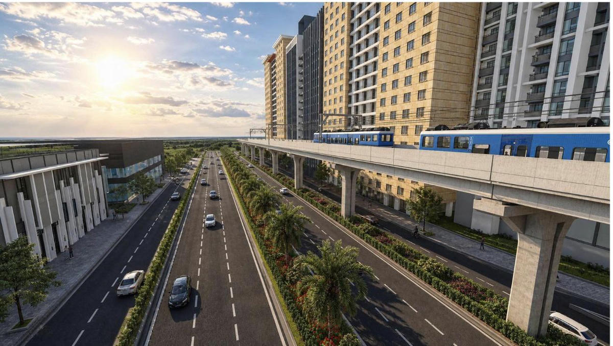 Phối cảnh tuyến metro số 2 Thủ Dầu Một - TP.HCM đoạn đi trên cao. Ảnh: MAUR.
