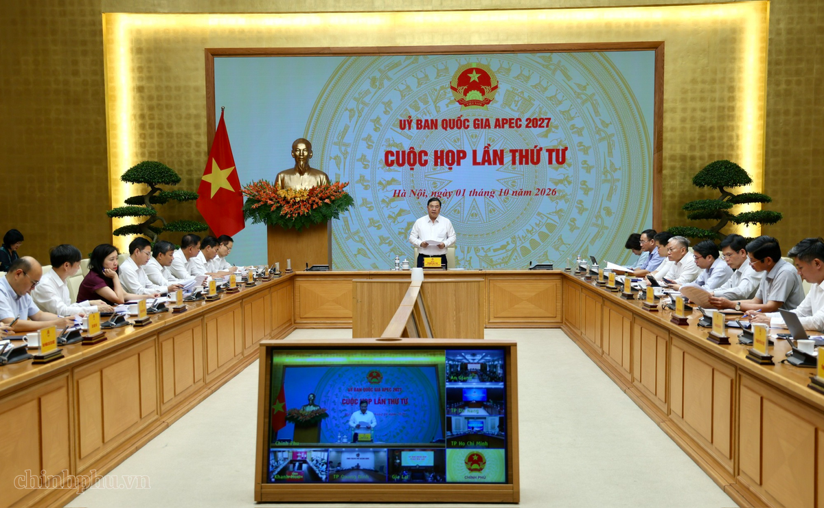 Phó Thủ tướng Thường trực Chính phủ Phạm Gia Túc, Chủ tịch Ủy ban Quốc gia APEC 2027 chủ trì cuộc họp lần thứ tư của Ủy ban Quốc gia APEC 2027. Ảnh: chinhphu.vn/Phương Nguyên