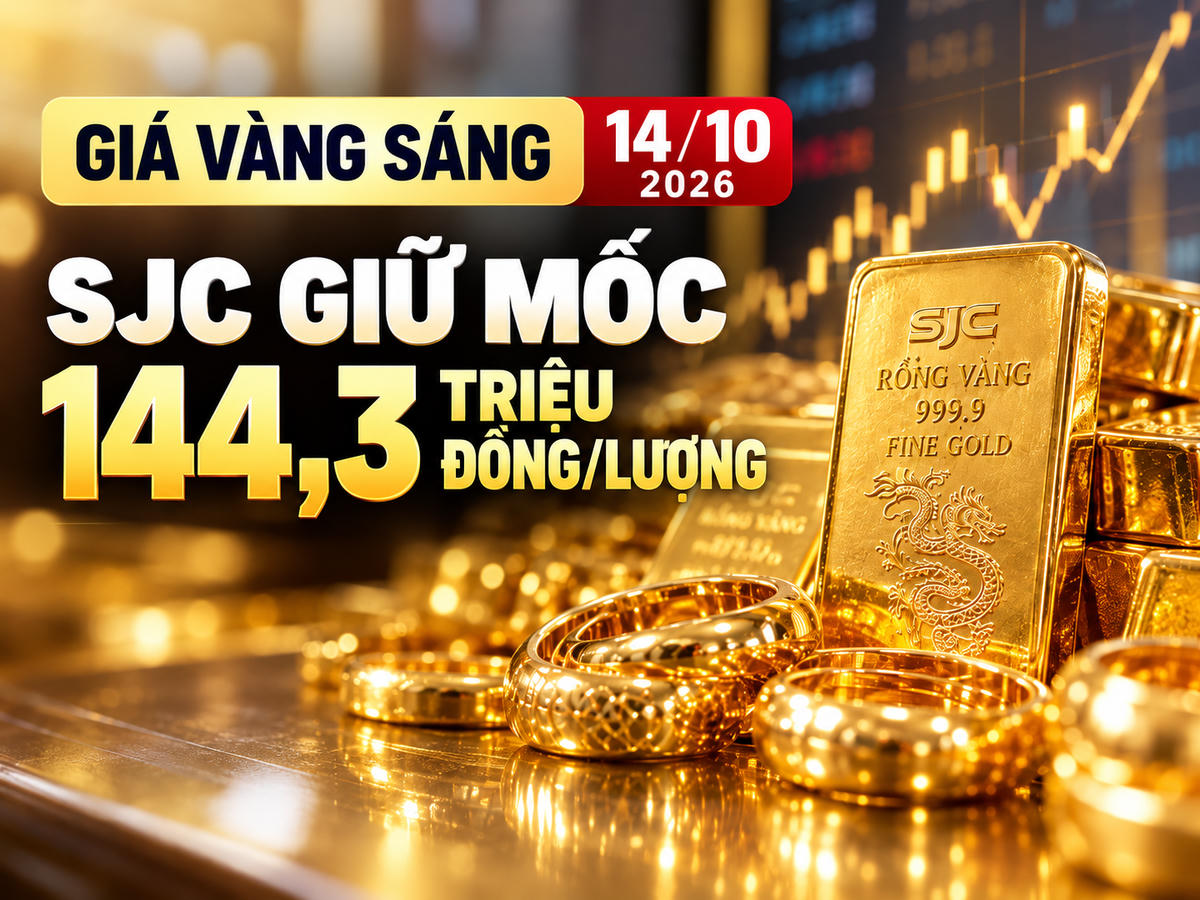 Giá vàng sáng 14/10: SJC giữ mốc 144,3 triệu đồng/lượng, giá mua phân hóa. Ảnh minh họa được tạo với sự hỗ trợ của AI.