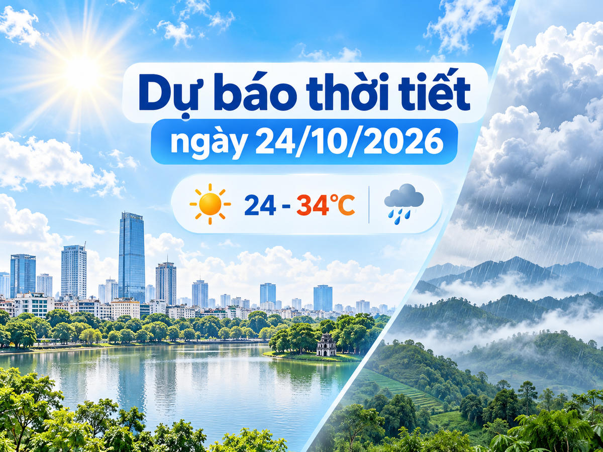 Dự báo thời tiết ngày 24/10/2026, Bắc bộ và Trung bộ phổ biến trời nắng, nhiệt độ cao nhất có nơi trên 34 độ C. Ảnh minh họa được tạo với sự hỗ trợ của AI.