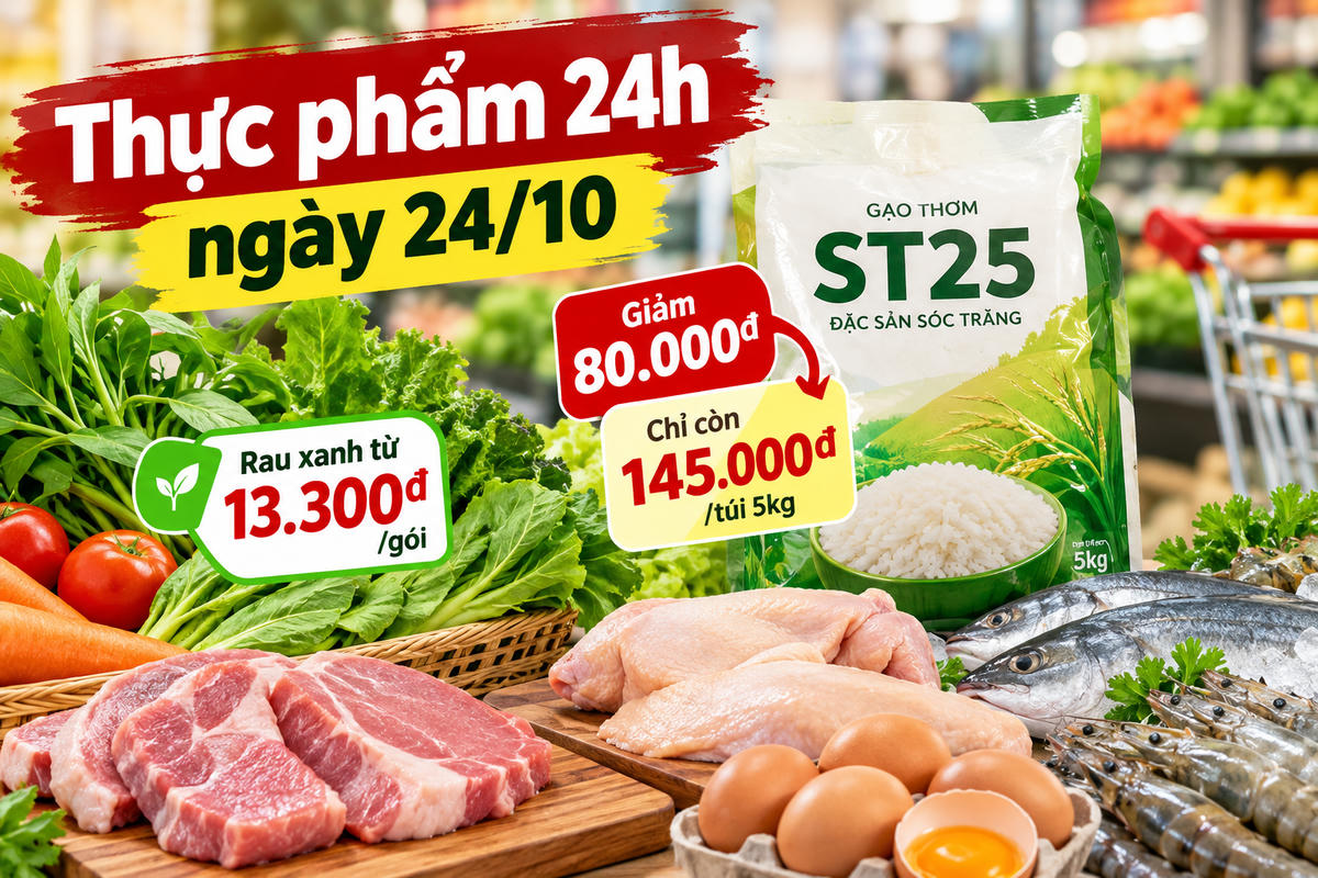 Giá thực phẩm ngày 24/10 ghi nhận nhiều ưu đãi tại các siêu thị. Ảnh minh họa được tạo với sự hỗ trợ của AI.