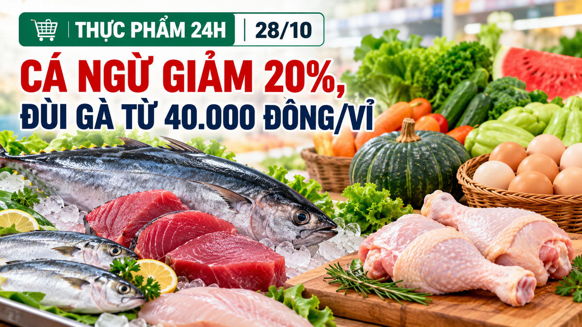 Thị trường thực phẩm ngày 28/10/2026 ghi nhận nhiều mặt hàng cá, thịt gà và trứng được bán với giá ưu đãi tại các hệ thống bán lẻ. Ảnh minh họa được tạo với sự hỗ trợ của AI.
