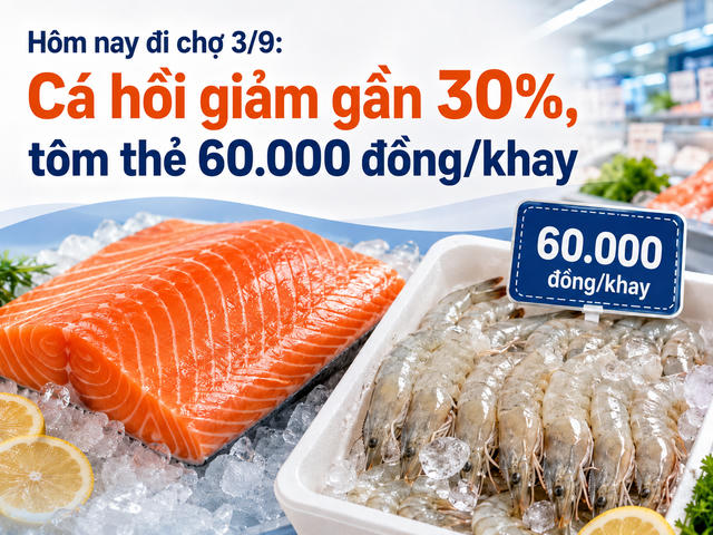 Hôm nay đi chợ 3/9: Cá hồi giảm gần 30%, tôm thẻ 60.000 đồng/khay